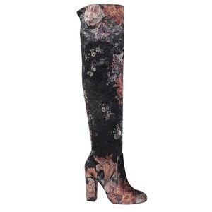 Floral Over The Knee Velvet Boots Forever 21